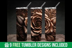 Tooled Golden Rose Tumbler Wrap, 3D Tumbler Wrap Sublimation Product Image 2