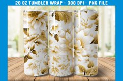 3D White and Gold Floral Tumbler Wrap | 3D Floral Tumbler Product Image 2