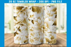 3D White and Gold Floral Tumbler Wrap | 3D Floral Tumbler Product Image 2
