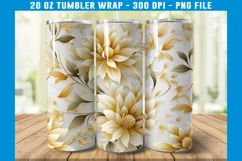 3D White and Gold Floral Tumbler Wrap | 3D Floral Tumbler Product Image 2