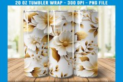 3D White and Gold Floral Tumbler Wrap | 3D Floral Tumbler Product Image 2