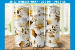 3D White and Gold Floral Tumbler Wrap | 3D Floral Tumbler Product Image 2