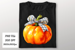 Watercolor Pumpkin Check Bow Png | Fall Png Product Image 2