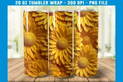 3D Sunflower Tumbler Wrap, Sunflower Sublimation Tumbler PNG Product Image 2