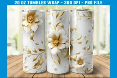 3D White and Gold Floral Tumbler Wrap | 3D Floral Tumbler Product Image 2