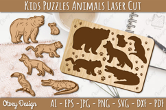 Kids Animals Puzzle Laser Cut SVG | Wooden Montessori Animal Product Image 1