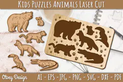 Kids Animals Puzzle Laser Cut SVG | Wooden Montessori Animal Product Image 1