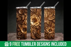 3d Golden Floral Tumbler Wrap |3d Tooled Floral Tumbler Wrap Product Image 3