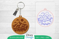 Keychain Sunset Mountain Lasercut Product Image 1