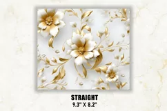 3D White and Gold Floral Tumbler Wrap | 3D Floral Tumbler Product Image 3