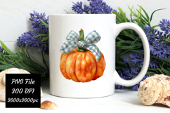 Watercolor Pumpkin Check Bow Png | Fall Png Product Image 3