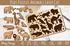 Kids Animals Puzzle Laser Cut SVG | Wooden Montessori Animal Product Image 1