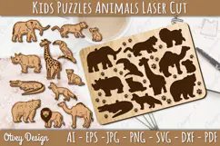 Kids Animals Puzzle Laser Cut SVG | Wooden Montessori Animal Product Image 1