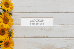 Sunflowers white wood plank mockup background. Fall harvest. Product Image 1