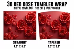 3d Red Rose Tumbler Sublimation | 3d Rose Tumbler Wrap Product Image 4