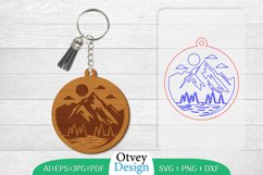 Keychain Sunset Mountain Lasercut Product Image 1