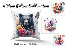 Bear With Flowers Watercolor Pillow Sublimation Product Image 1