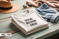 Folded T-Shirt PSD Mockup Scene View Product Image 1