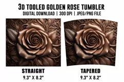 Tooled Golden Rose Tumbler Wrap, 3D Tumbler Wrap Sublimation Product Image 3