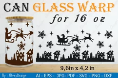 Christmas Santa Sleigh Can Glass 16 OZ SVG Product Image 1