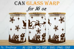 Christmas Santa Sleigh Can Glass 16 OZ SVG Product Image 2