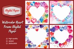 Watercolor heart frame digital paper Product Image 1