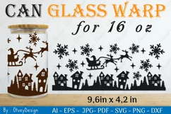 Christmas Santa Sleigh Can Glass 16 OZ SVG Product Image 1