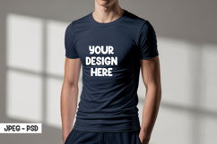Navy Blue T-Shirt Mockup PSD Front Product Image 1