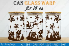 Christmas Santa Sleigh Can Glass 16 OZ SVG Product Image 2