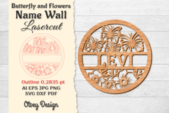 Flower 3DButterfly and Flowers Name Wall Art Sign Product Image 1