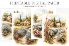 Watercolor Provencal Lavender Field Junk Journal Pages Product Image 1