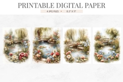 Watercolor Cottage Garden Pond Junk Journal Pages Product Image 2