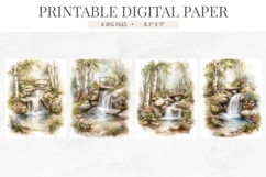 Watercolor Woodland Waterfall Junk Journal Pages Product Image 2