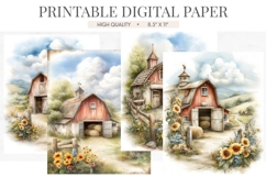 Watercolor Country Red Barn Junk Journal Pages Product Image 1