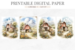 Watercolor Country Red Barn Junk Journal Pages Product Image 2