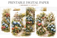 Watercolor Hydrangea Garden Path Product Image 1