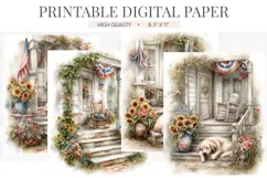 Watercolor Farmhouse Porch Sunflowers Junk Journal Pages Product Image 1