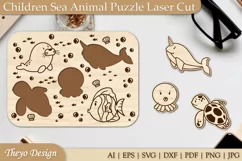 Children Sea Animal Puzzle Laser Cut SVG | Kid's Puzzle Svg Product Image 1