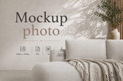 Neutral Living Room Mockup, aesthetic cozy sofa mockup Product Image 1