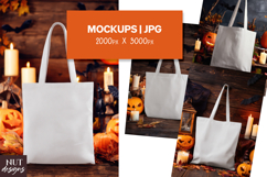 Vertical Halloween mockup, Halloween tote bag, white bag Product Image 1