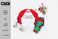 Bella Canvas 3200 Red White Unisex Raglan Christmas Mockup Product Image 1