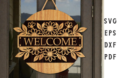 Floral Door Welcome Sign Laser Cut Design Product Image 1
