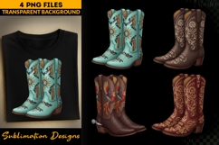 Western Cowboy Boots PNG Bundle | 4 Sublimation Designs Product Image 1