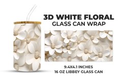 3D White Floral Glass Can Wrap Product Image 1