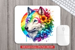 Wolf With Flowers Mouse Pad Sublimation Product Image 1