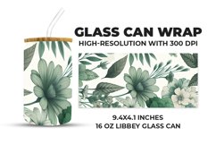 Green Floral Glass Can Wrap Product Image 1