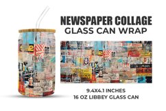 Newspaper Collage Glass Can Wrap Product Image 1