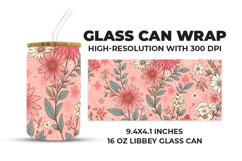 Pink Floral Glass Can Wrap Product Image 1
