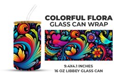Colorful Floral Glass Can Wrap Product Image 1