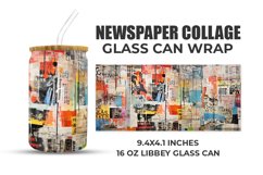 Newspaper Collage Glass Can Wrap Product Image 1